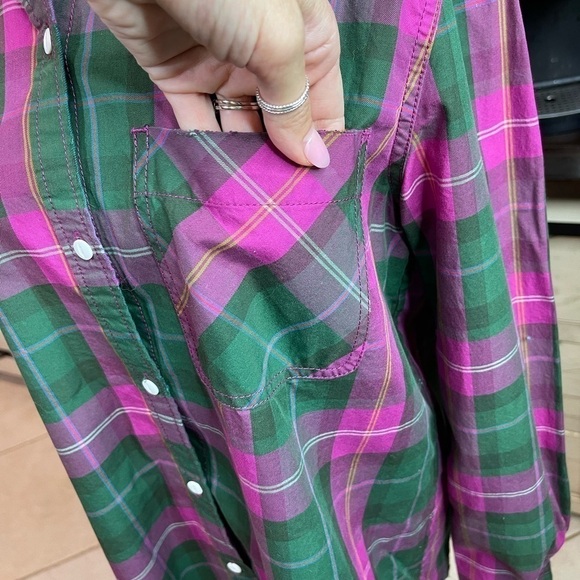 Current Elliott The Ivie Plaid Shirt pink & green Button down size 3 - Picture 17 of 17